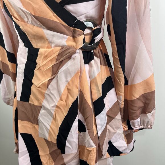 Anthropologie Hutch New Geo Wrap Mini Dress XS Petite Long Puff Sleeves V Neck - Picture 4 of 14